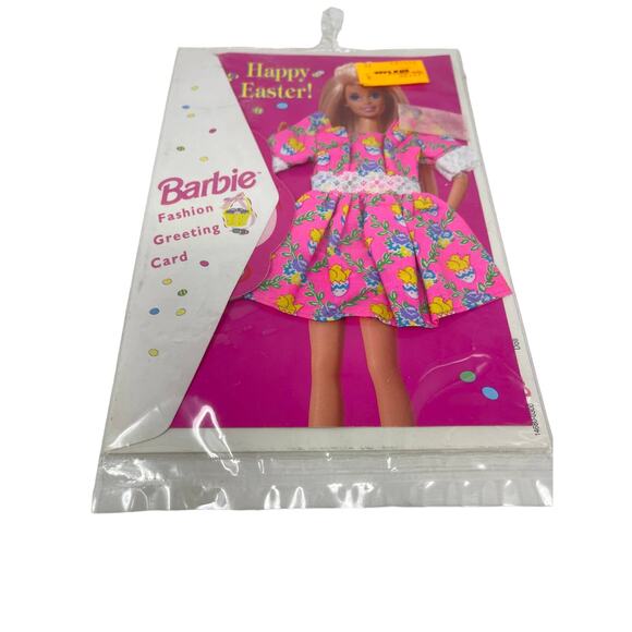 Vintage 1995 Barbie HAPPY EASTER Outfit Greeting Card PINK BABY Chick LACE Dress - Picture 4 of 6